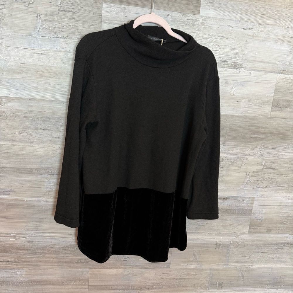 Cut Loose Layered Cowl Neck Sweater with Velour Peplum